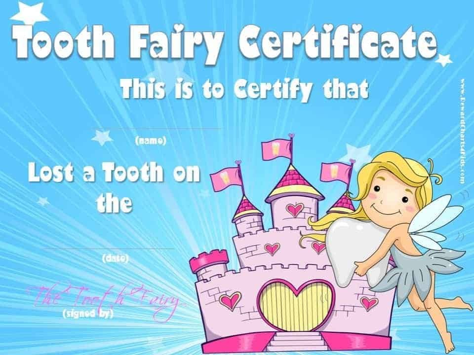 Printable Tooth Fairy Certificate (For Boy Or Girl)