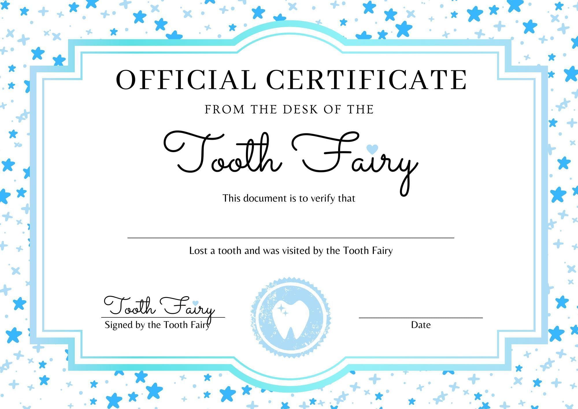 Tooth Fairy Printable Certificate