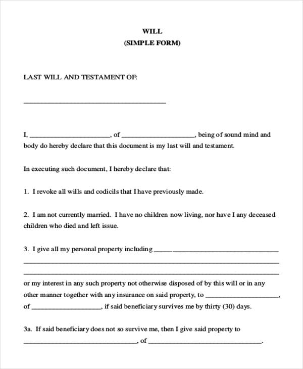 Free Printable Will Forms