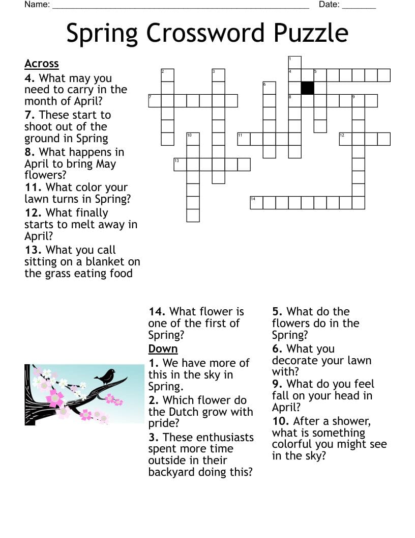 Free Printable Spring Crossword Puzzles For Adults