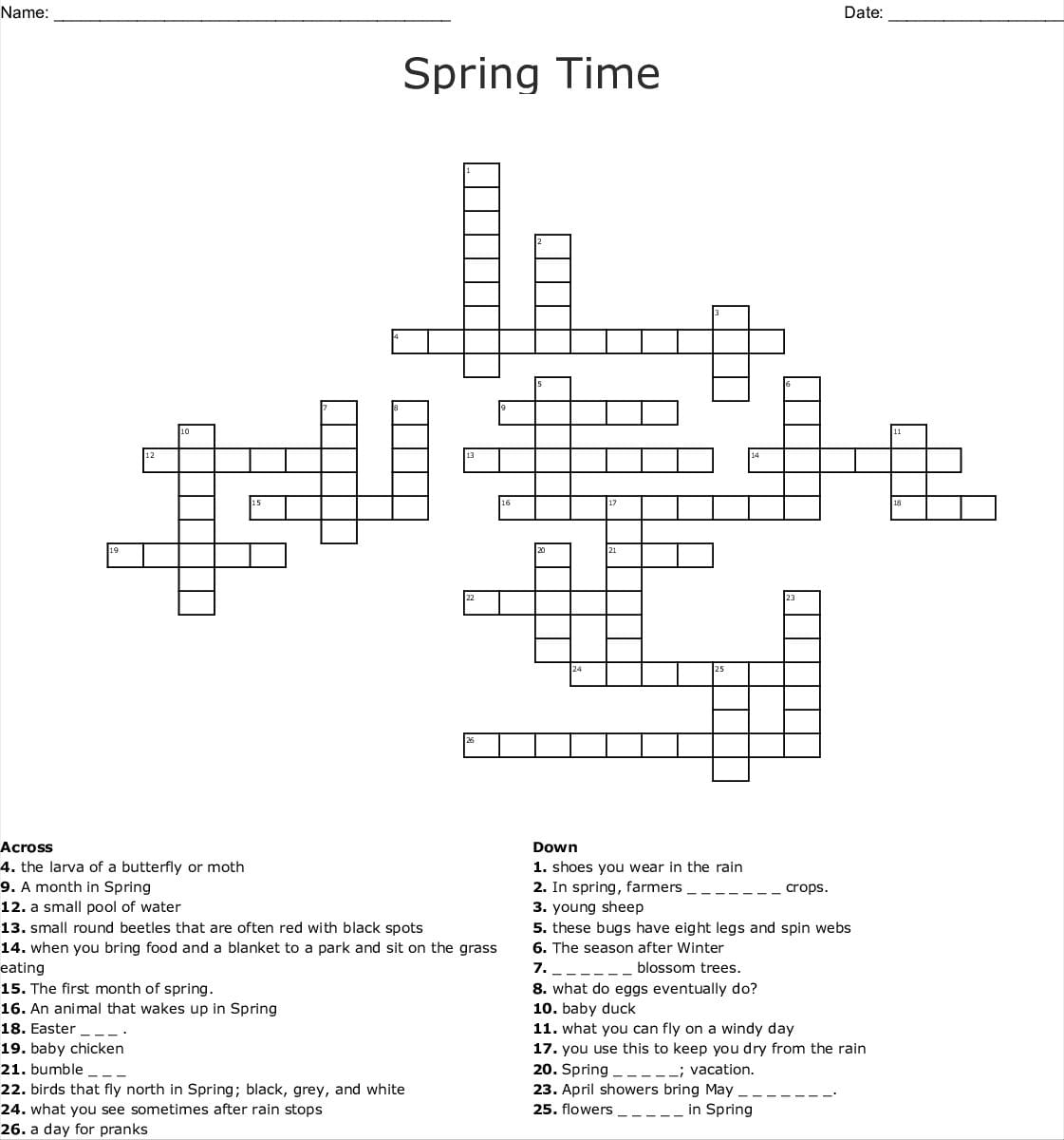 Free Printable Spring Crossword Puzzles For Adults