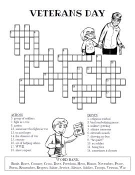 Veterans Day Crossword Puzzle Printable