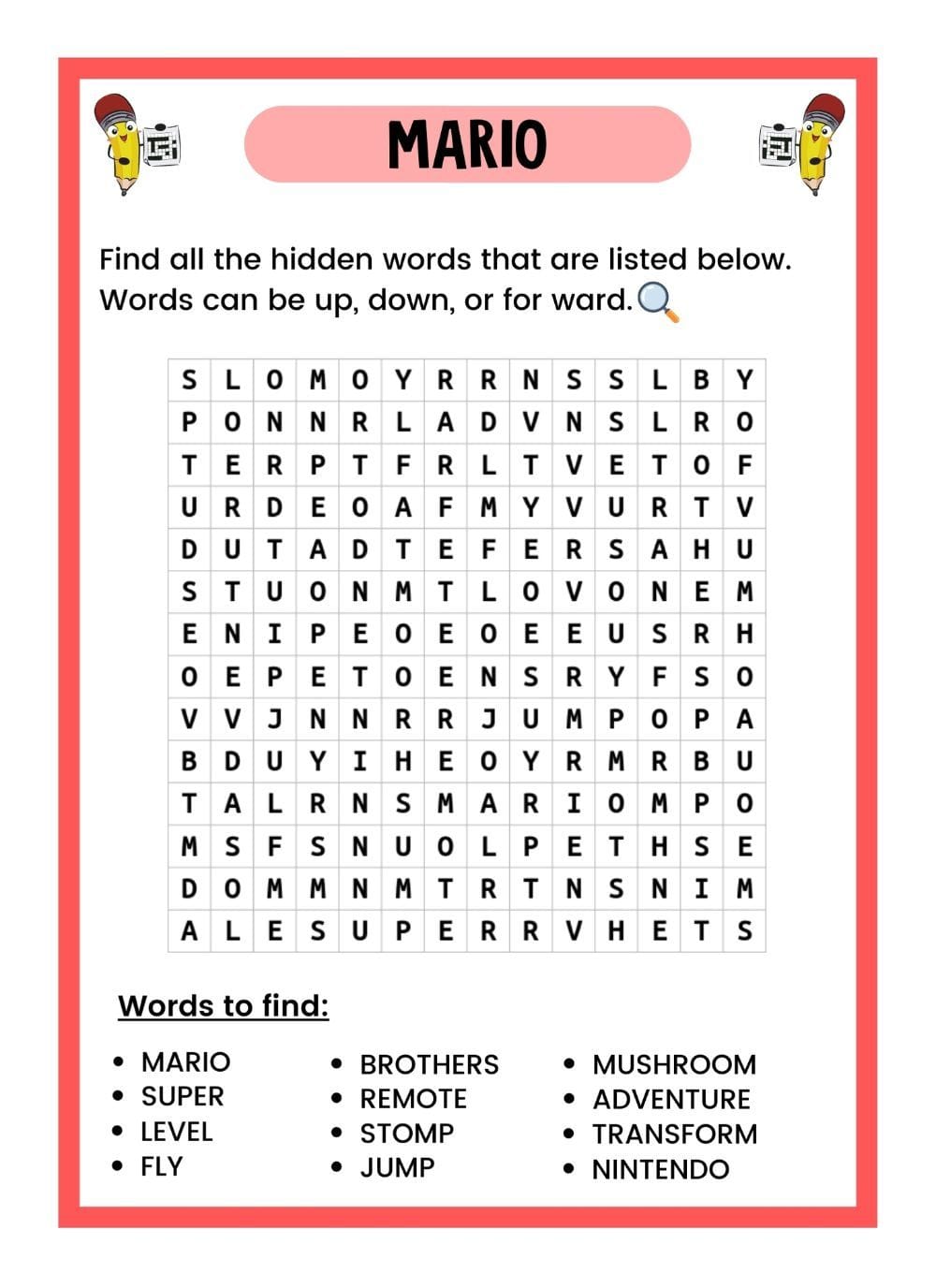 Free Printable Word Find