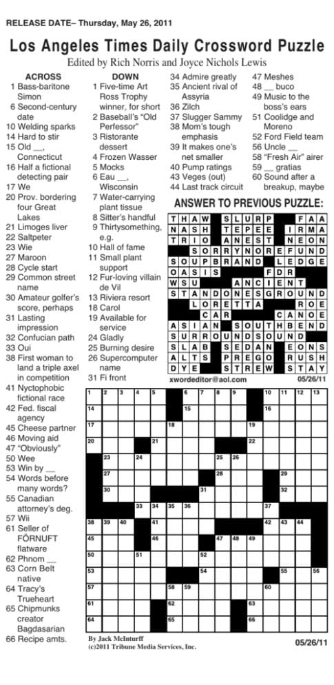 Printable La Times Crossword Puzzles