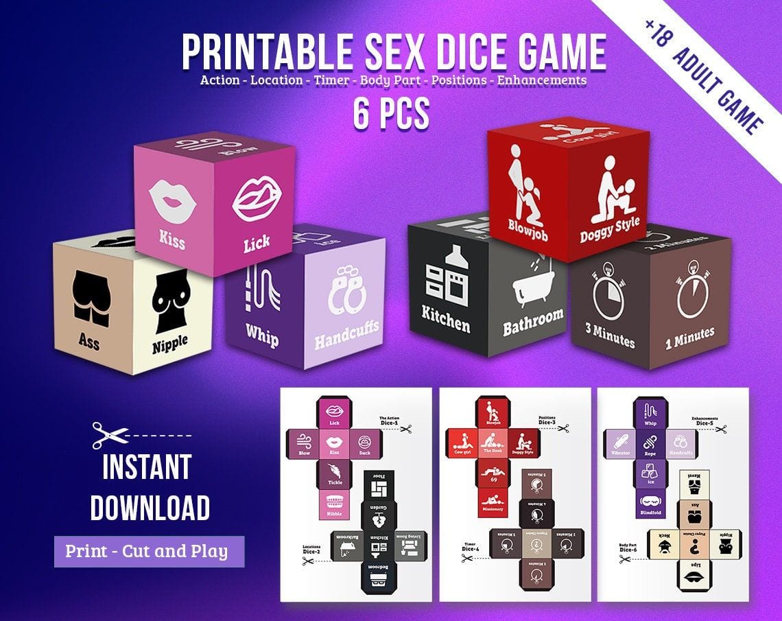 5pcs Naughty Dice Printable Couples Sex Game Love Play Dice