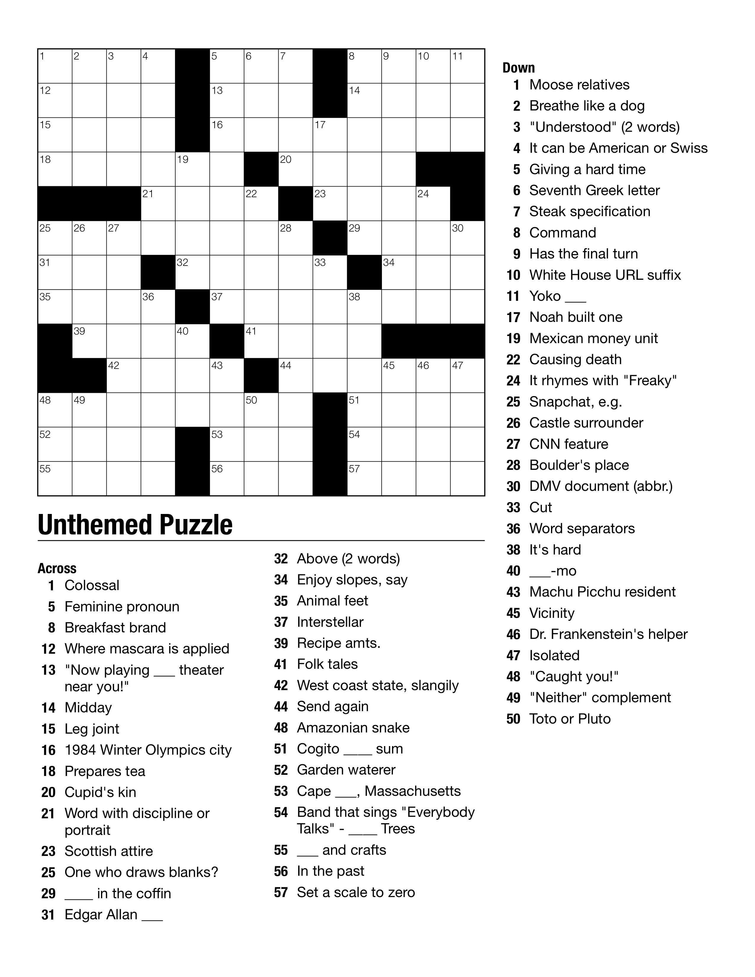 Make Your Own Free Crossword Puzzle Printable