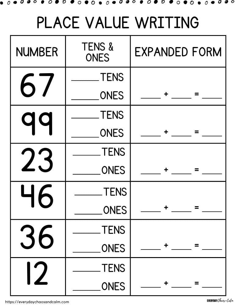 Free Printable Place Value Chart