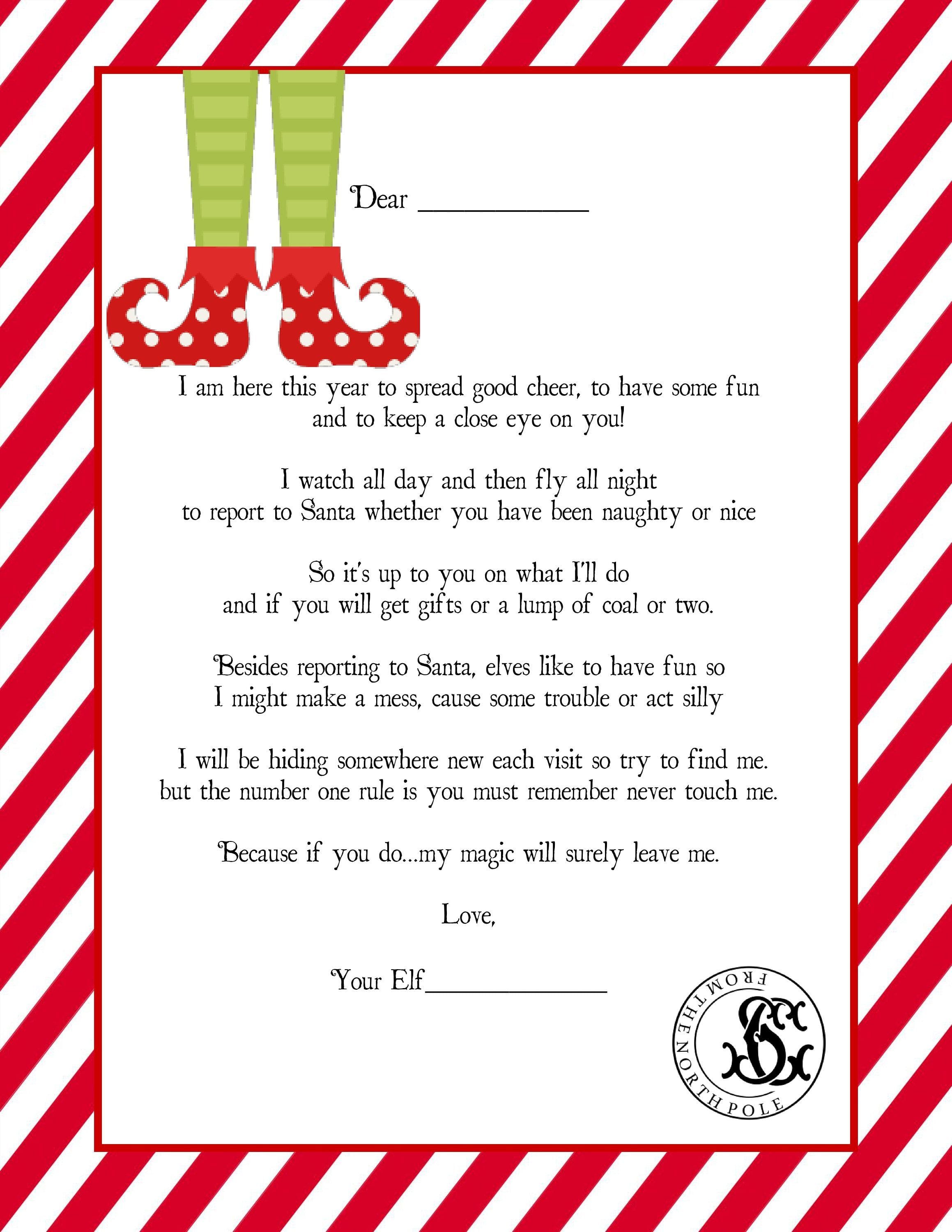 Free Printable Elf On The Shelf Letter