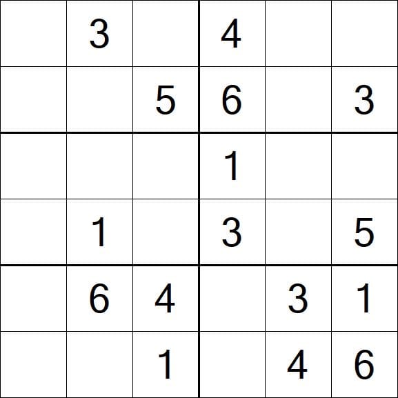 6x6 Easy Sudoku Puzzles Printable