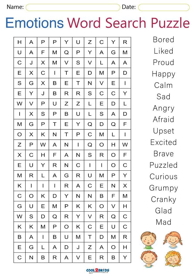 Emotions Word Search Puzzle Printable