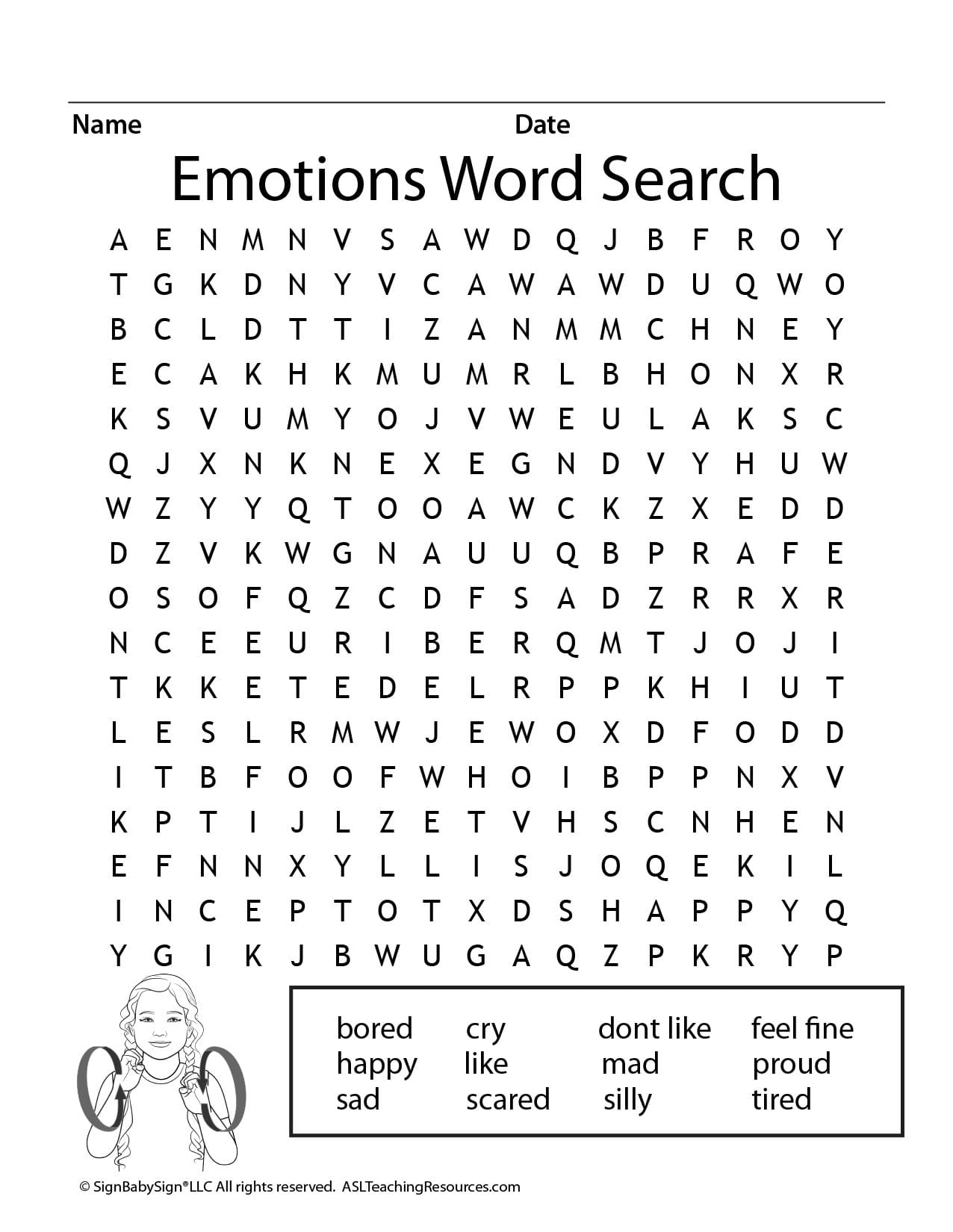 Printable Feelings and Emotions Word Search