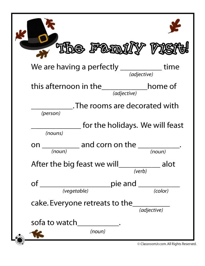 Free Thanksgiving Mad Libs Printables