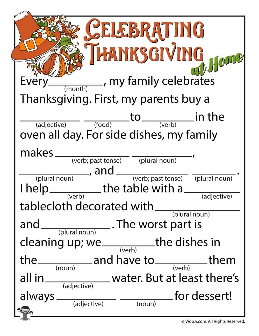 Thanksgiving Mad Libs Dinner Table Game School Party Game