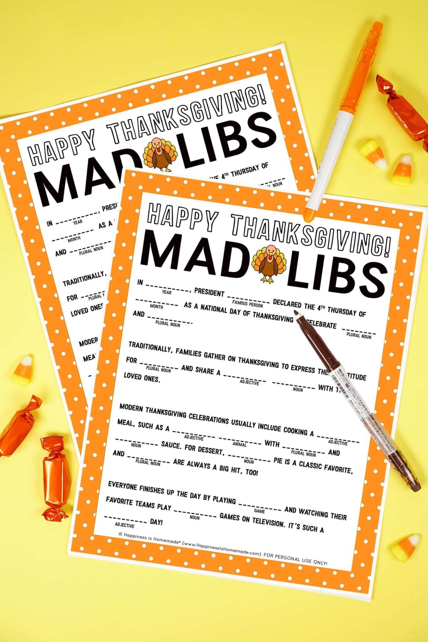 Thanksgiving Ad Libs Fill In Game Printables