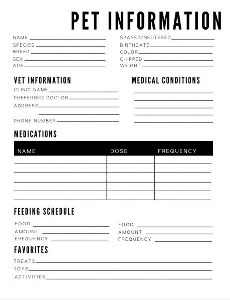 Free Printable Pet Information Sheet