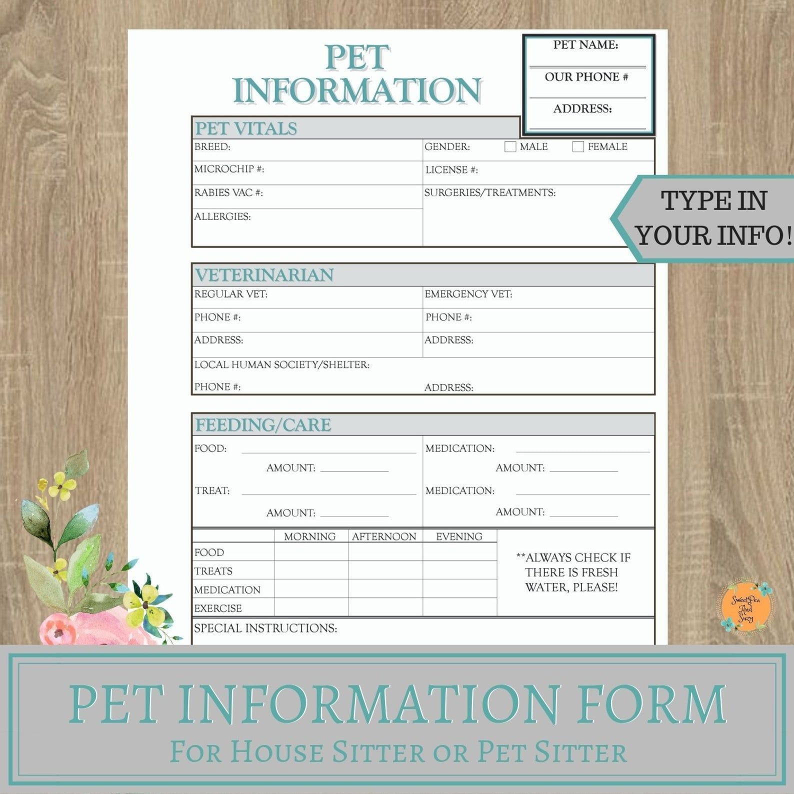 Free Printable Pet Information Sheet