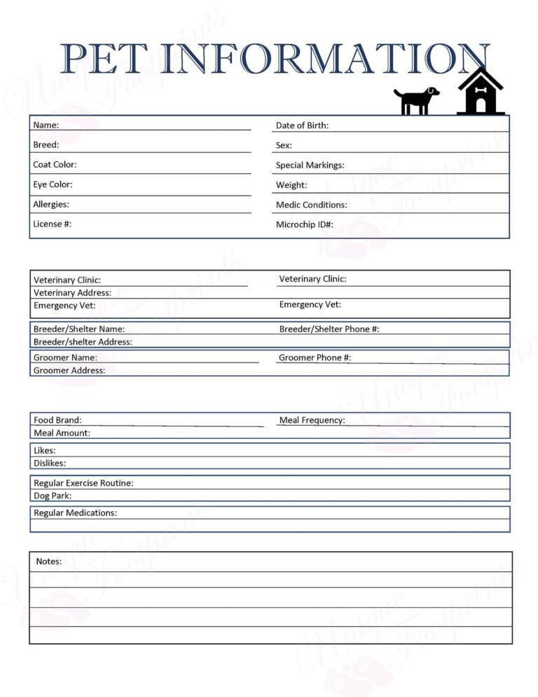 Free Printable Pet Information Sheet