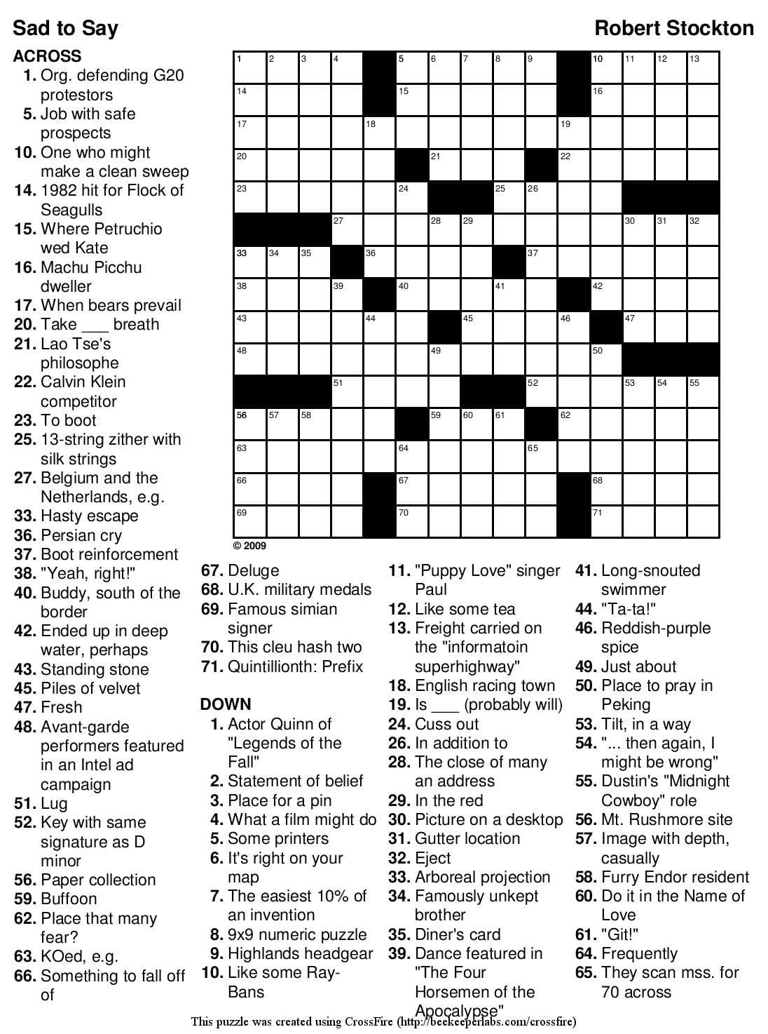 Seven Free Daily Printable Crossword Puzzles