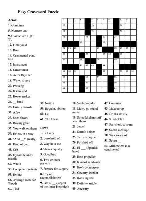 Free Daily Printable Crossword Puzzles