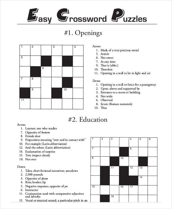 Easy Printable Crossword Puzzles For Seniors