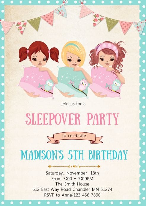 (Free Editable PDF) Sparkling Cute Slumber Party Invitation Templates