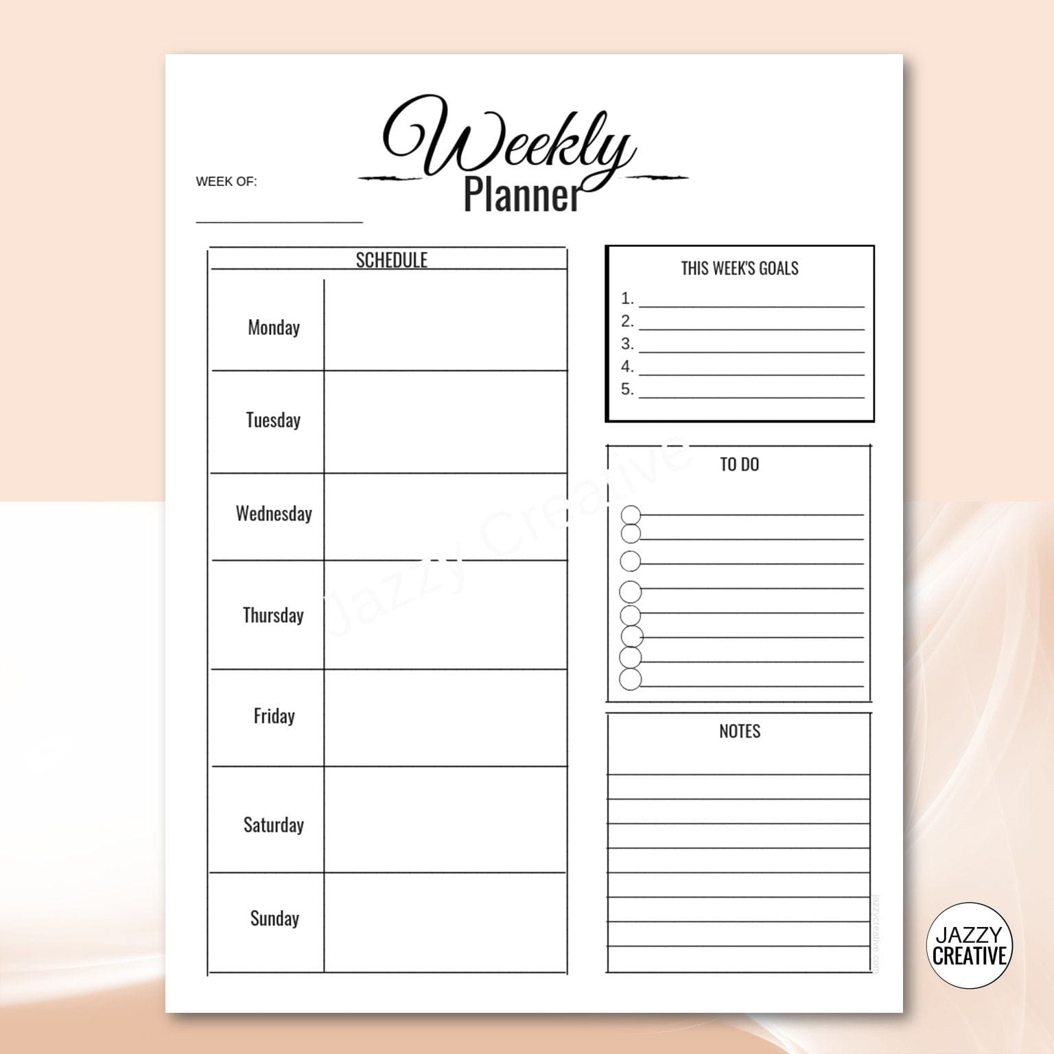 Weekly Planner Printable Planner Productivity Planner