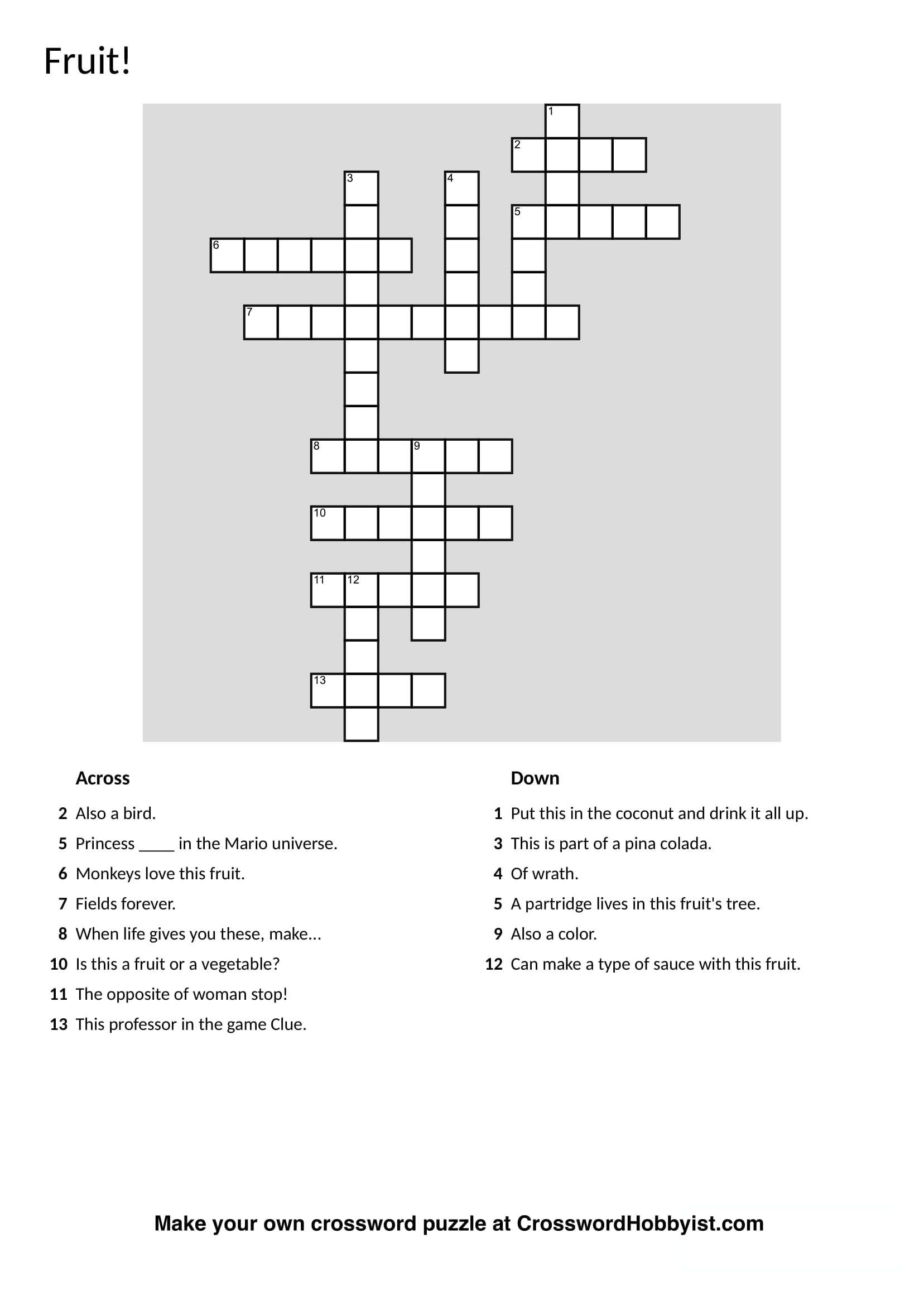 Make Your Own Free Crossword Puzzle Printable