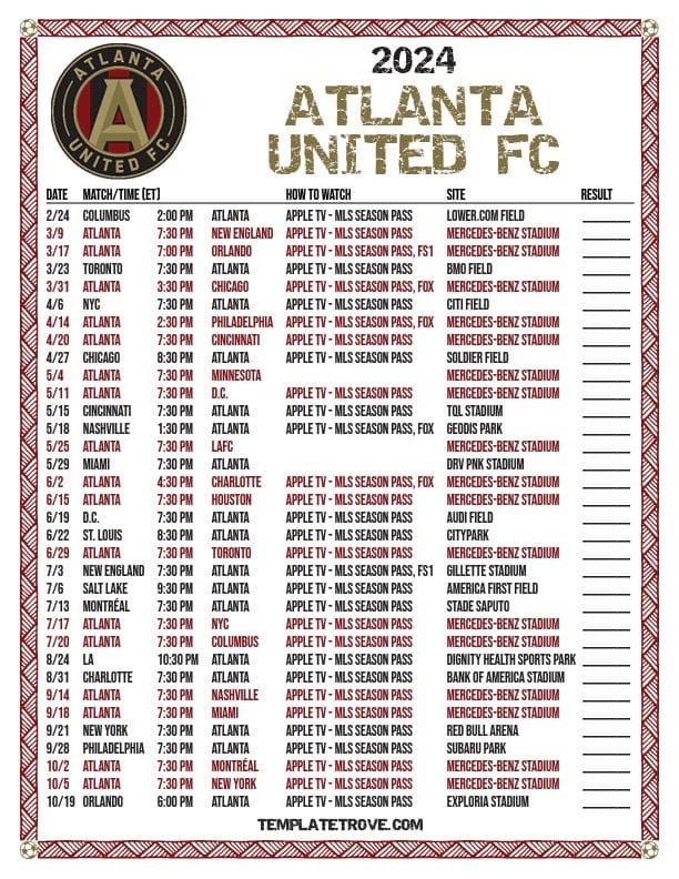 Printable Atlanta United Schedule 2024