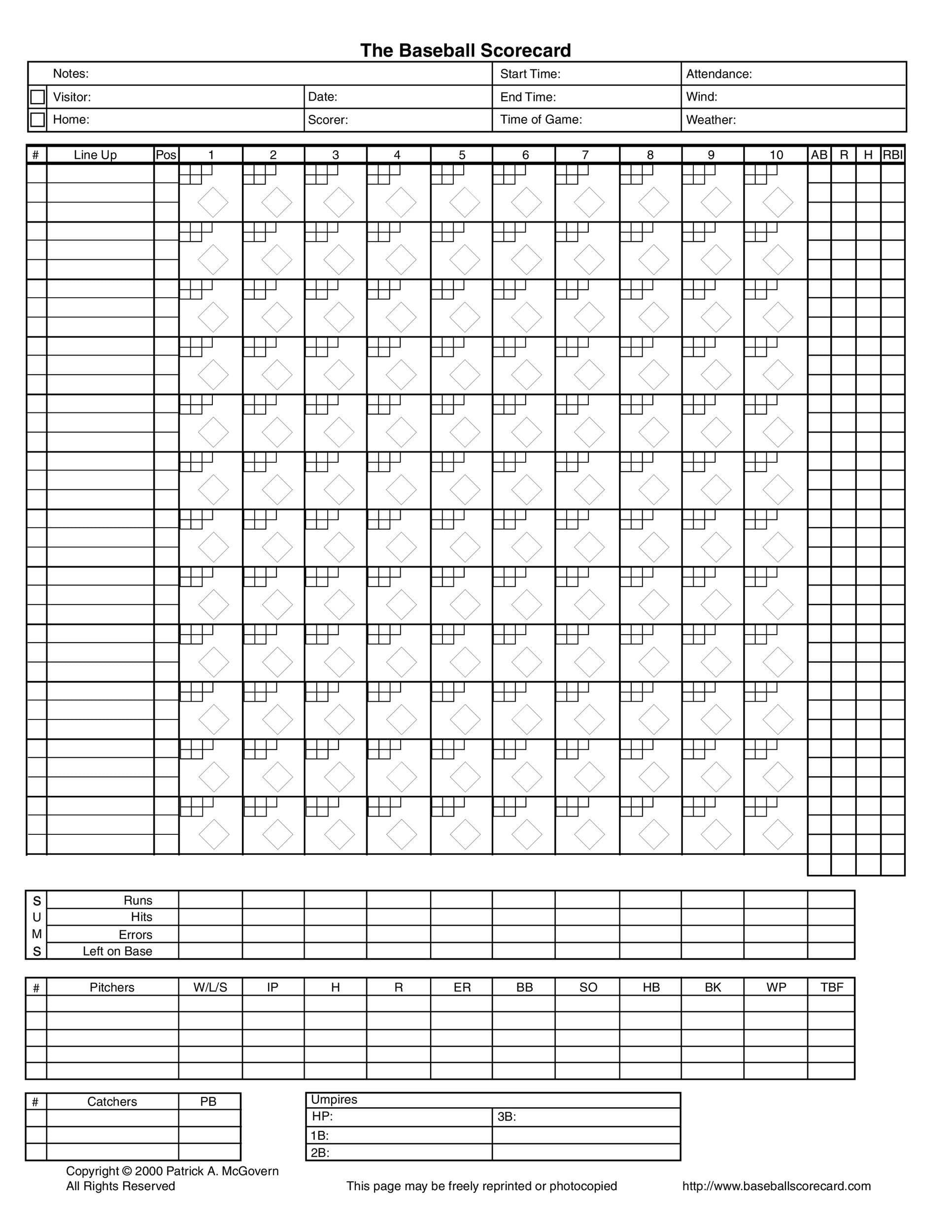 Pdf Printable Baseball Scorecard With Pitch Count