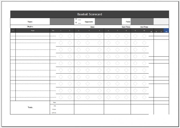 Baseball Scorecard with Pitch Count Template for Excel