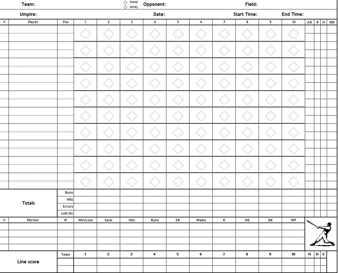 Baseball Scorecard with Pitch Count Sheet