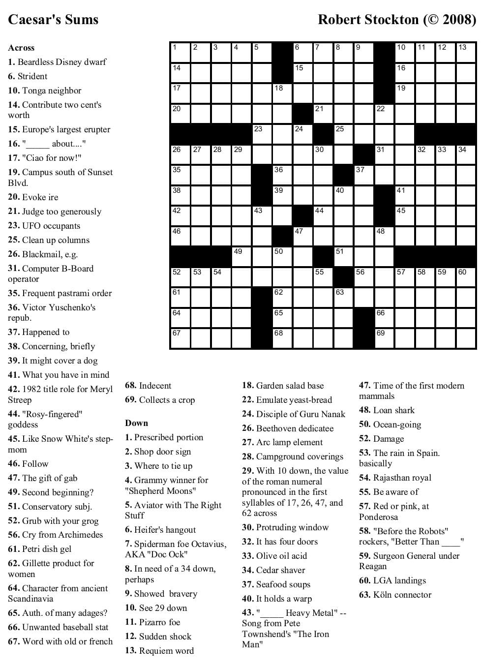 Printable La Times Crossword Puzzles