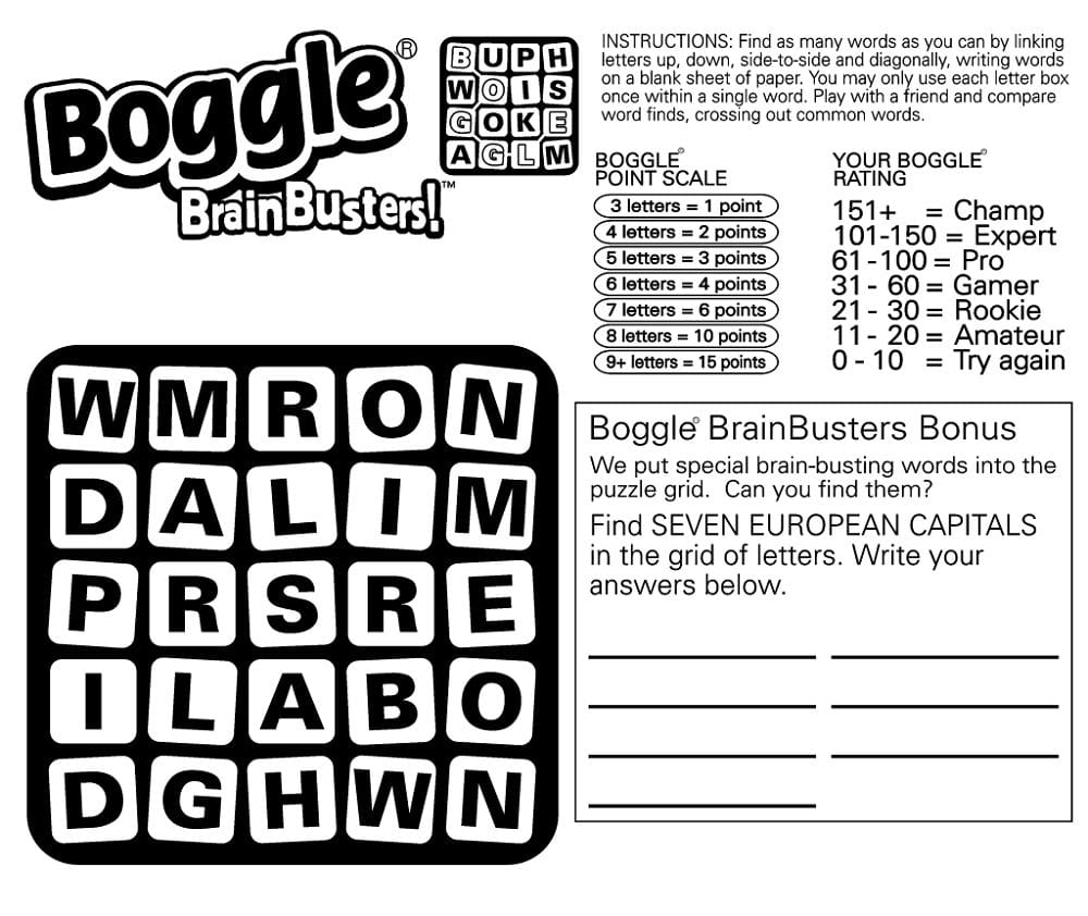 Free Boggle Word Games Template