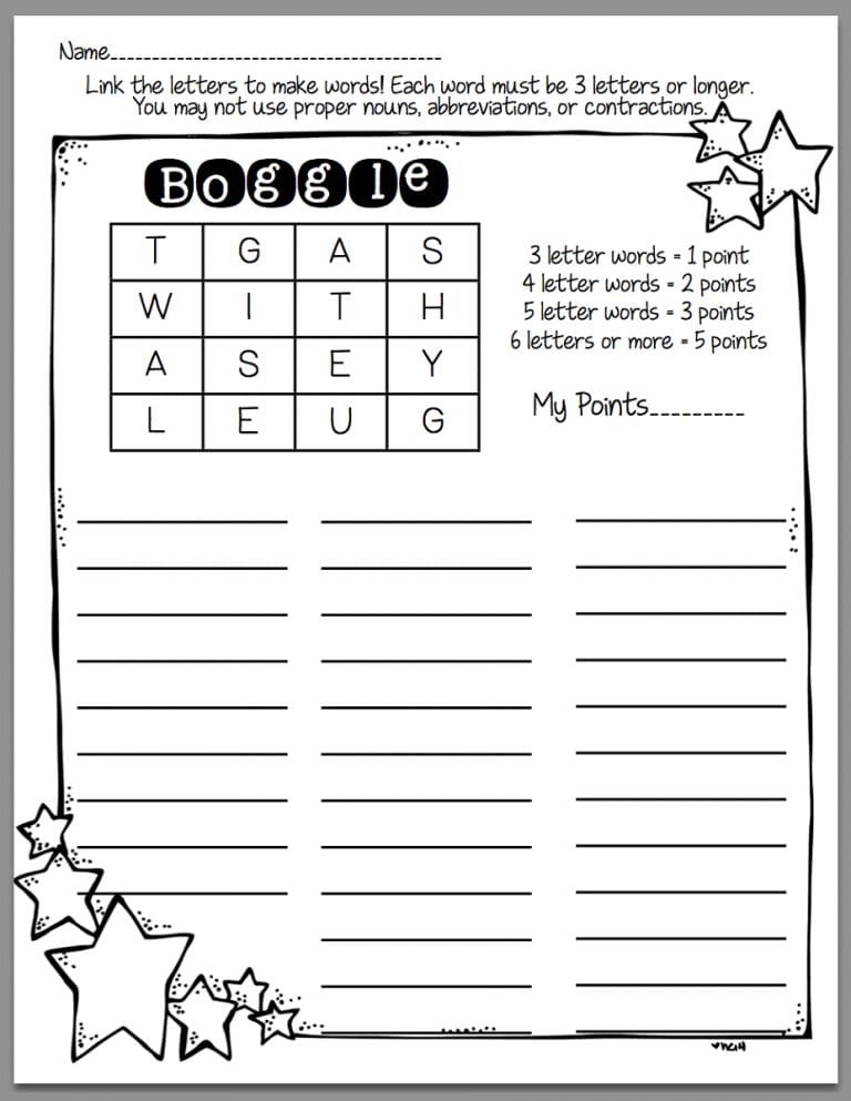 Printable Boggle Word Game