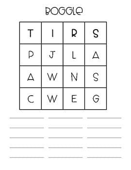 Printable Boggle Word Game