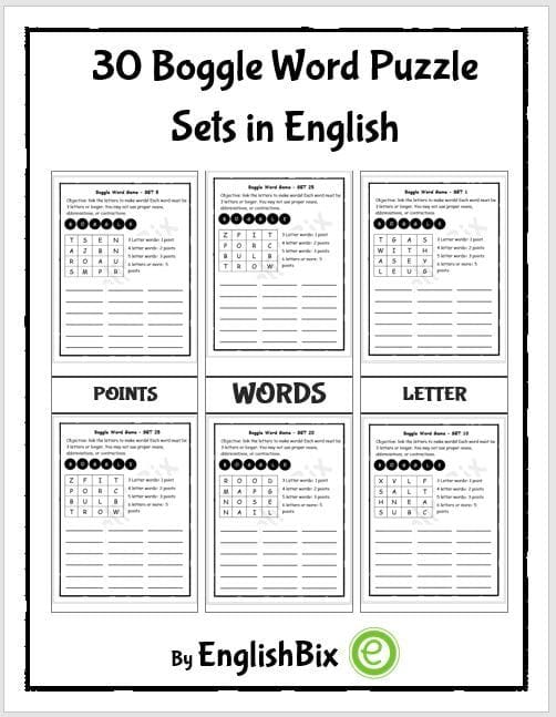 Printable Boggle Game Sheets