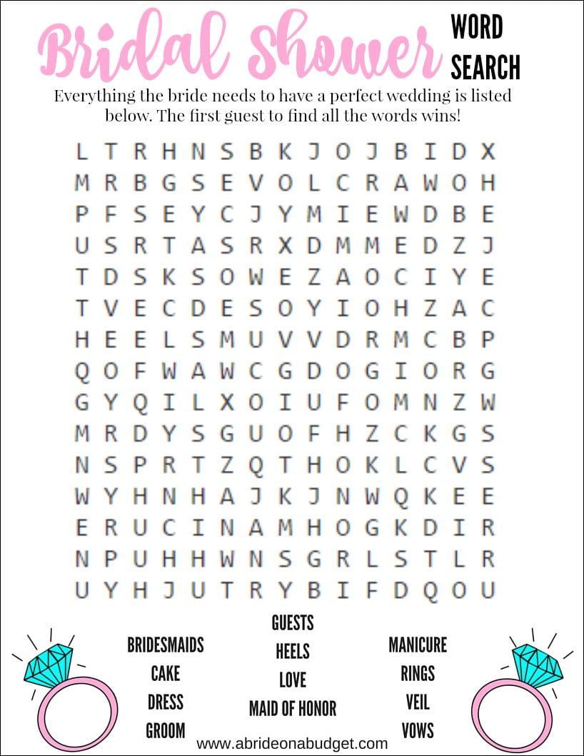 Free Printable Bridal Shower Crossword Puzzle