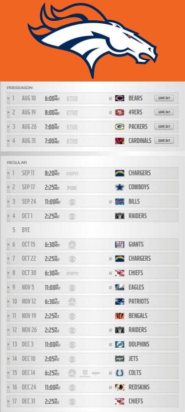 Printable Broncos Schedule 2022