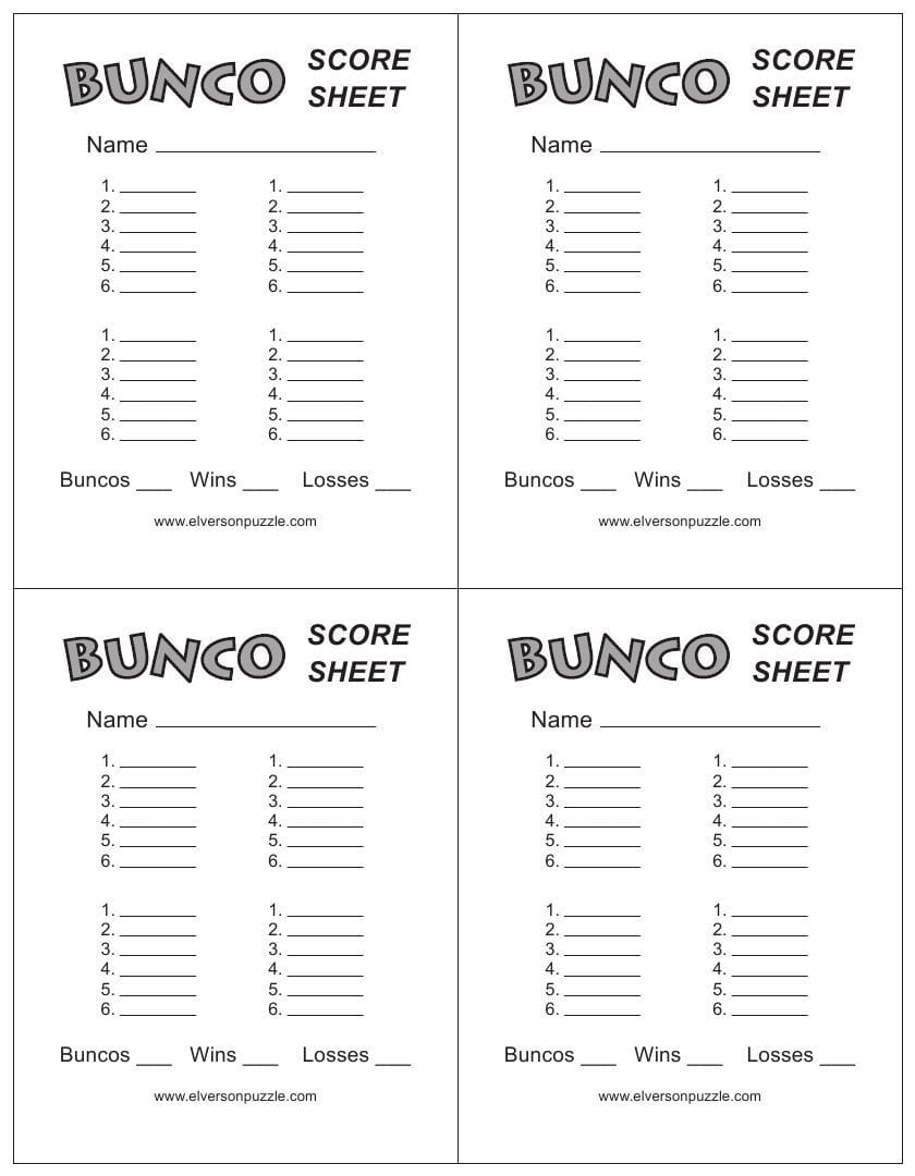 Printable Bunco Score Sheet