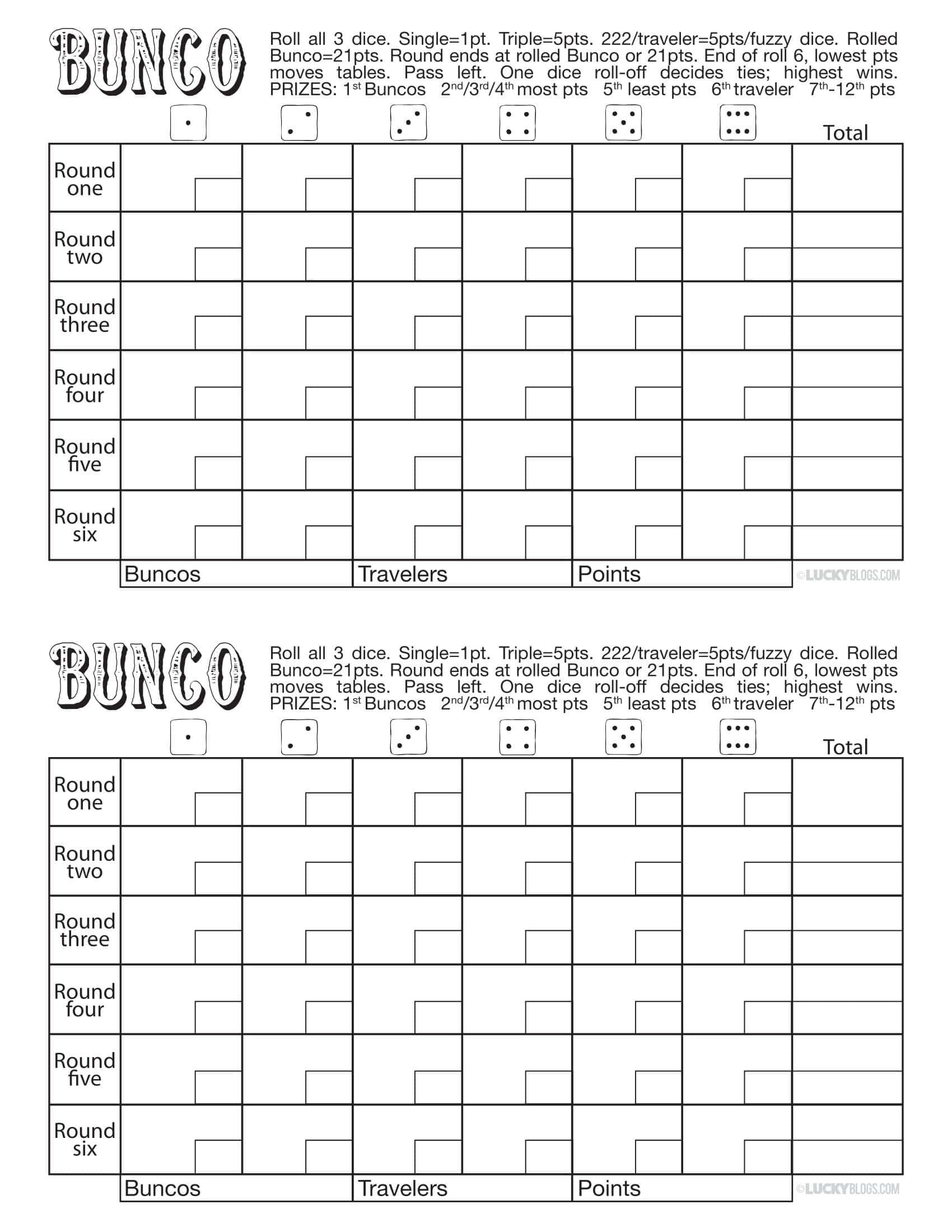 Free Printable Bunco Score Sheet Templates [PDF