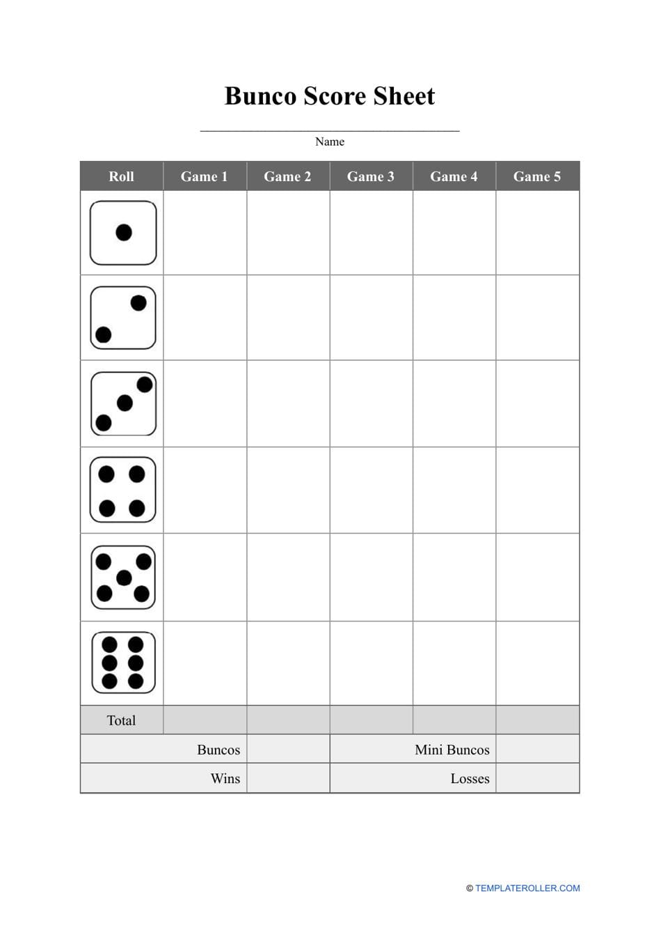 Bunco Score Sheet Template Download Printable PDF