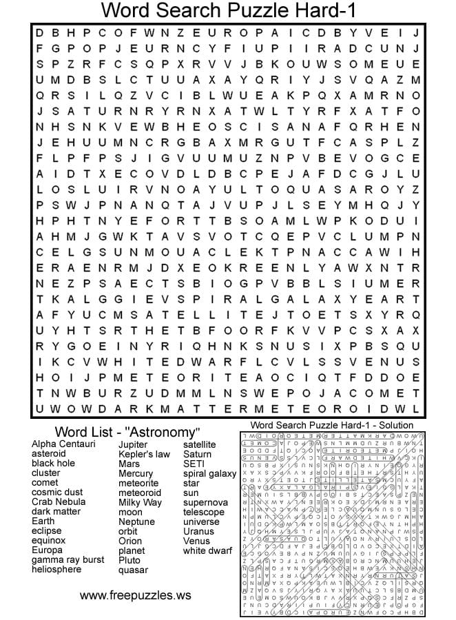 Printable Word Search Puzzles For Adults Hard