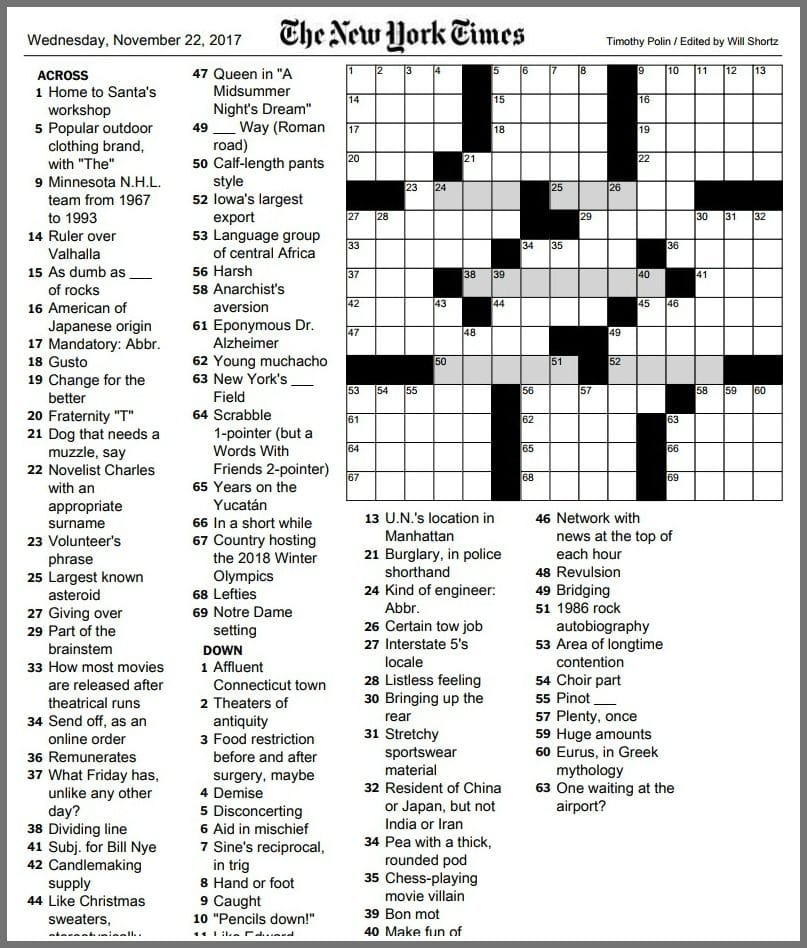 Printable La Times Crossword Puzzles