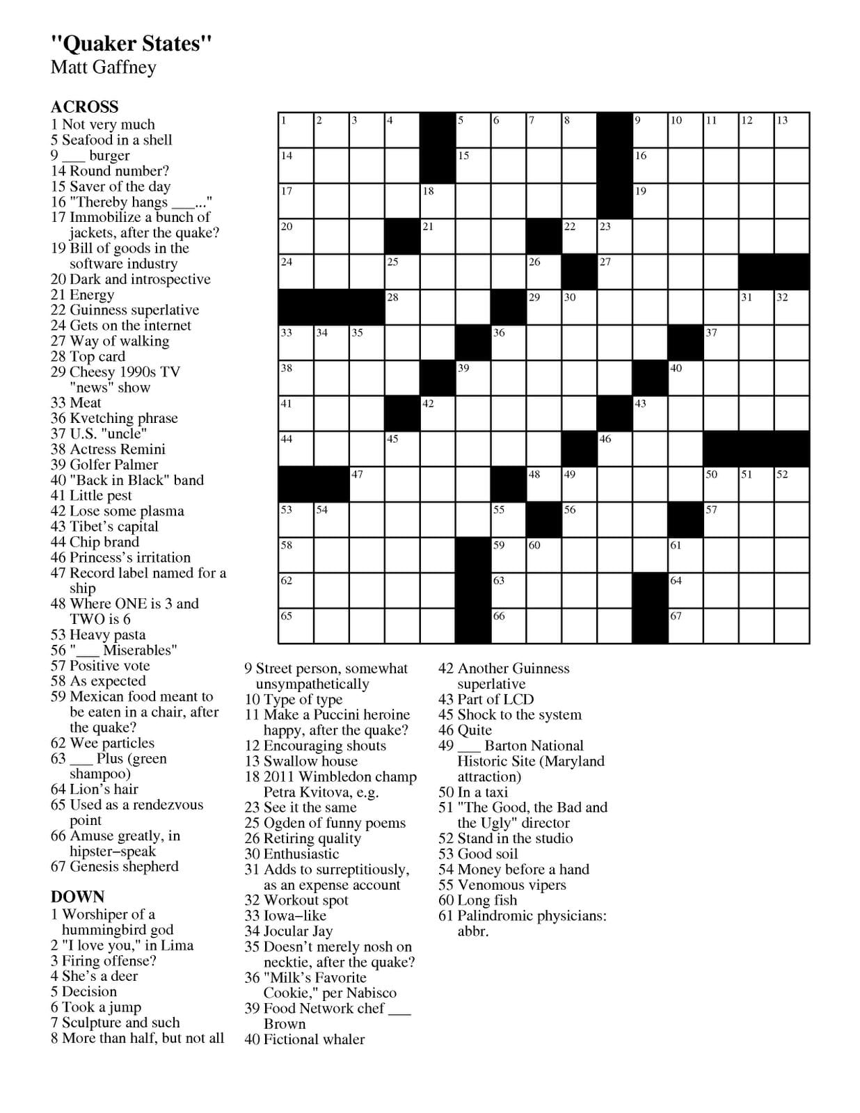 Printable La Times Crossword Puzzle