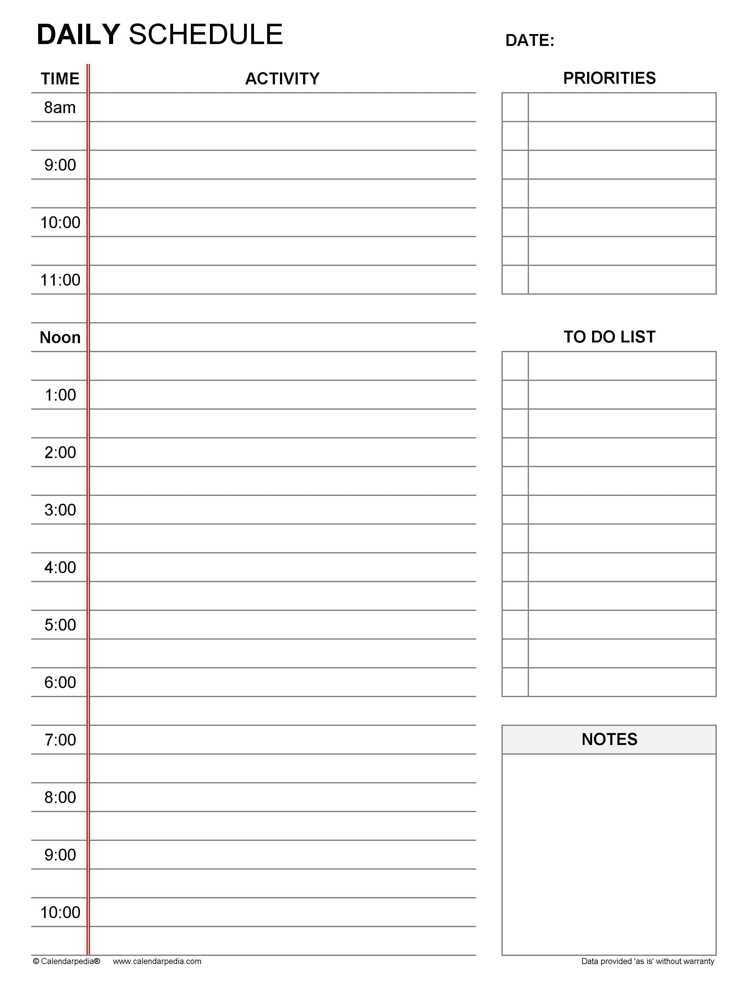 Downloadable Editable Daily Schedule Template