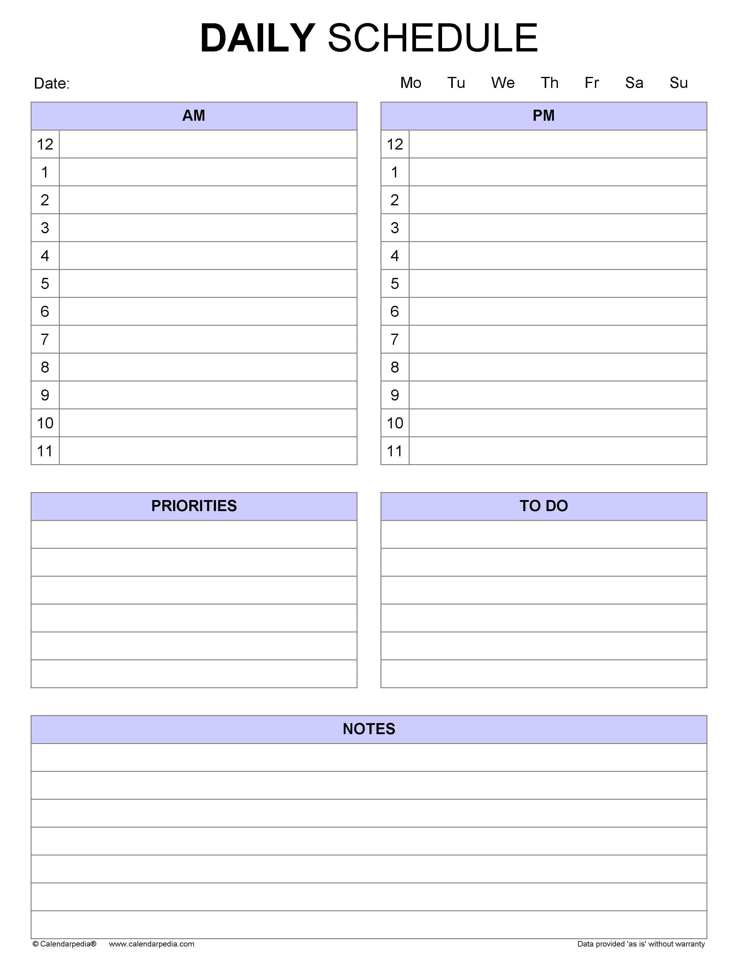 Downloadable Editable Daily Schedule Template