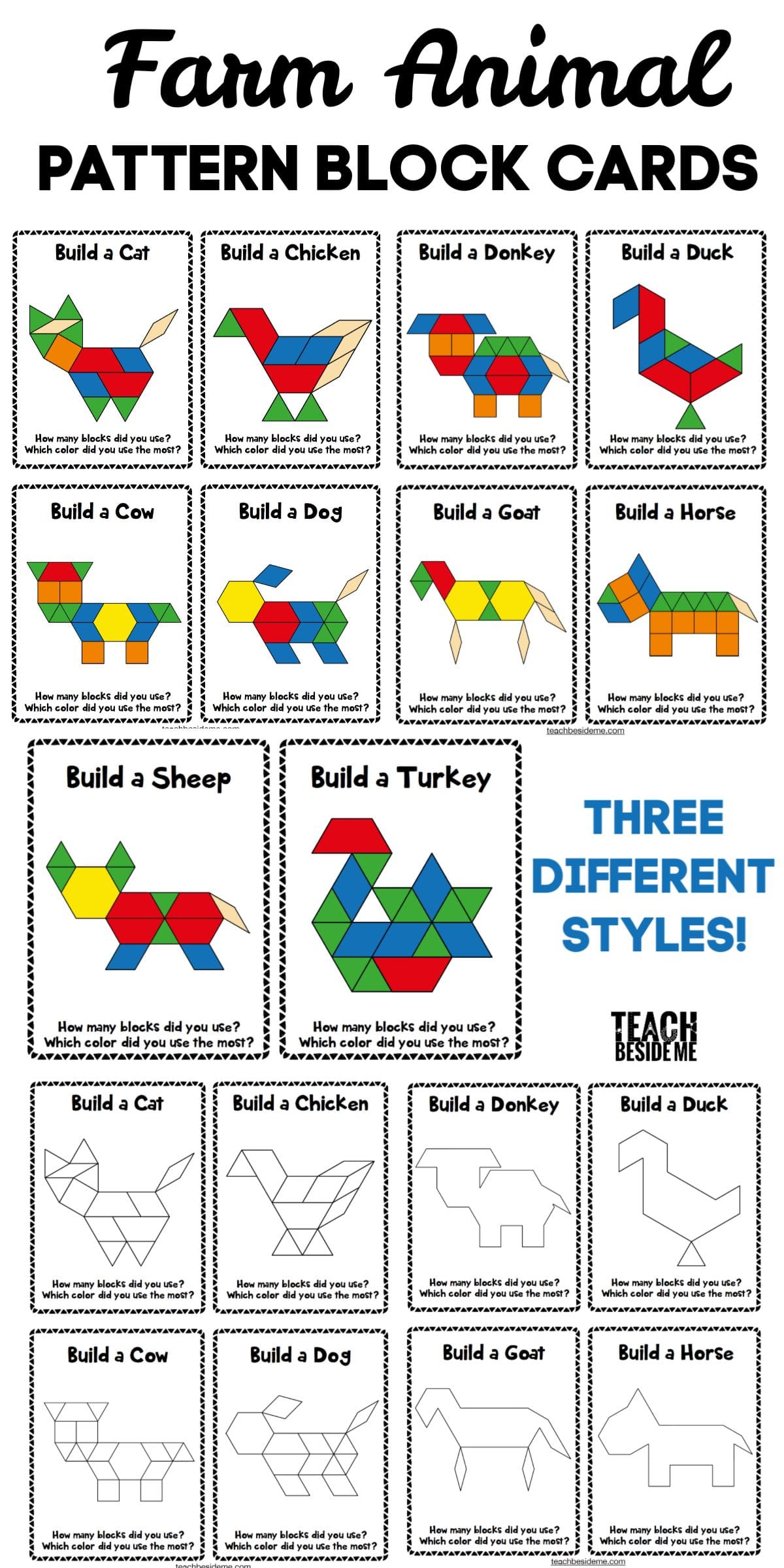 Free Printable Farm Animal Pattern Block Mats