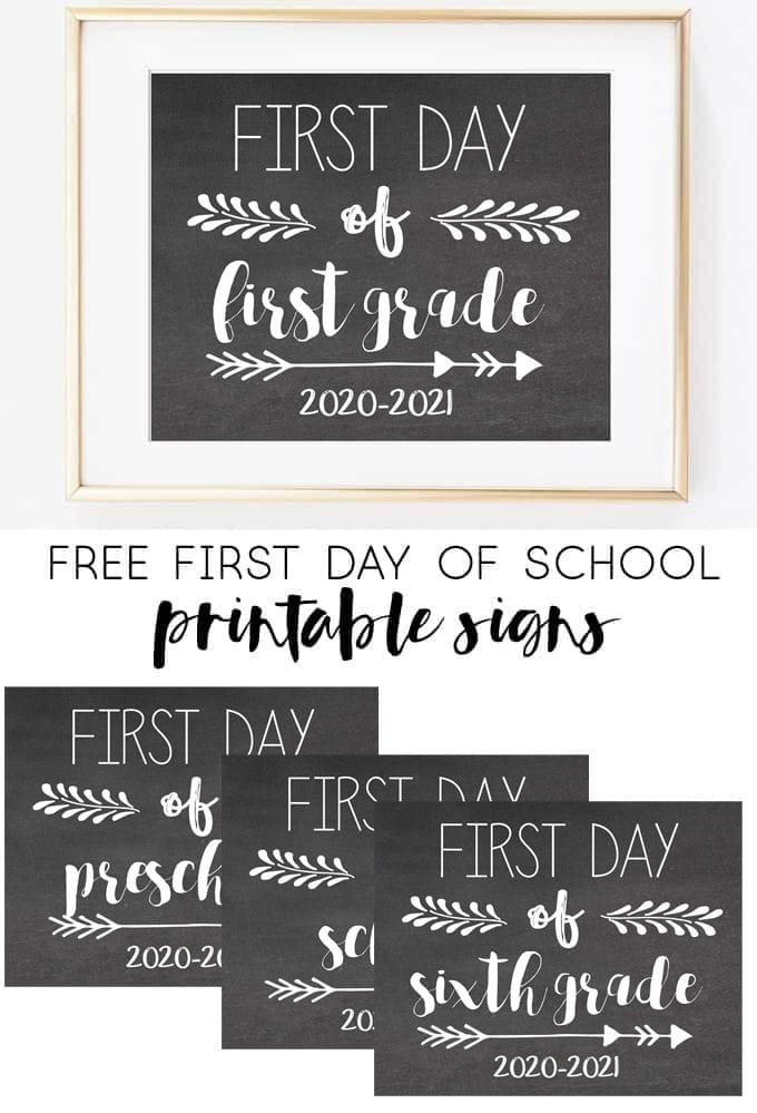 Free Printable First Day Of School Signs 2021 2021