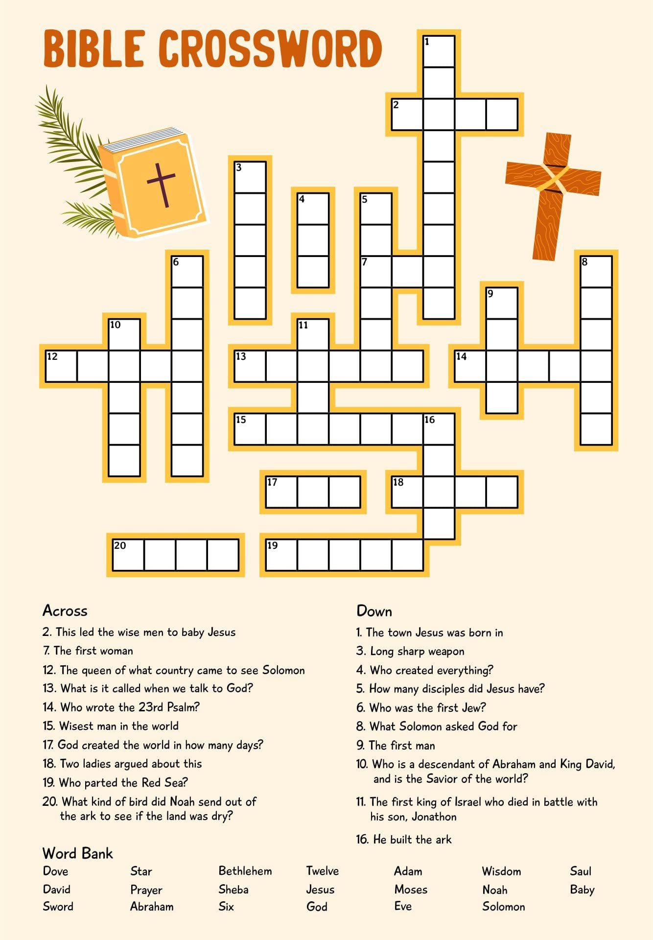 Free Print Bible Crossword Puzzle 15 Fun Bible Crossword Puzzles