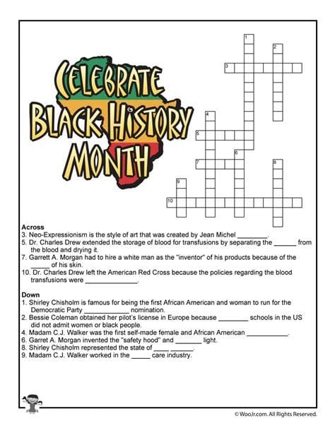 Black History Month Crossword Puzzle Worksheet